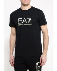 Мужская черная футболка с круглым вырезом с принтом от EA7