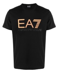 Мужская черная футболка с круглым вырезом с принтом от Ea7 Emporio Armani