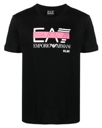 Мужская черная футболка с круглым вырезом с принтом от Ea7 Emporio Armani