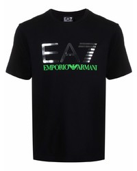 Мужская черная футболка с круглым вырезом с принтом от Ea7 Emporio Armani