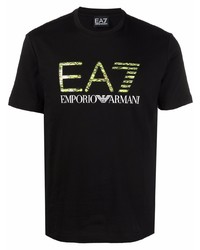 Мужская черная футболка с круглым вырезом с принтом от Ea7 Emporio Armani