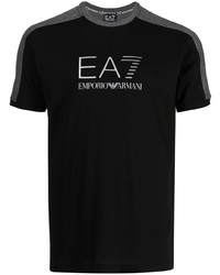 Мужская черная футболка с круглым вырезом с принтом от Ea7 Emporio Armani