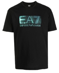 Мужская черная футболка с круглым вырезом с принтом от Ea7 Emporio Armani