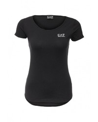 Женская черная футболка с круглым вырезом с принтом от EA7