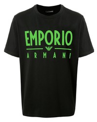 Мужская черная футболка с круглым вырезом с принтом от Emporio Armani