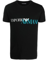 Мужская черная футболка с круглым вырезом с принтом от Emporio Armani