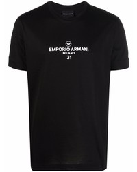 Мужская черная футболка с круглым вырезом с принтом от Emporio Armani