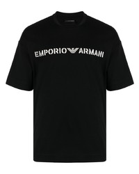Мужская черная футболка с круглым вырезом с принтом от Emporio Armani