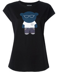 Женская черная футболка с круглым вырезом с принтом от Emporio Armani