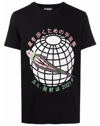 Мужская черная футболка с круглым вырезом с принтом от Enterprise Japan