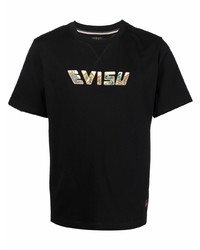 Мужская черная футболка с круглым вырезом с принтом от Evisu