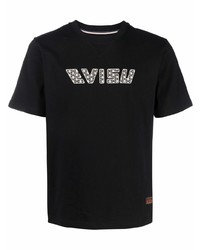 Мужская черная футболка с круглым вырезом с принтом от Evisu