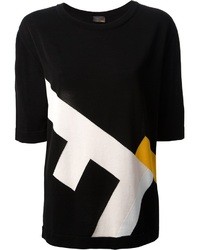 Женская черная футболка с круглым вырезом с принтом от Fendi