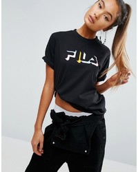 Женская черная футболка с круглым вырезом с принтом от Fila