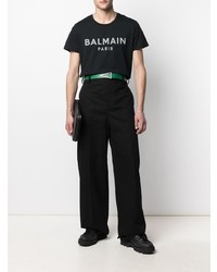 Мужская черная футболка с круглым вырезом с принтом от Balmain