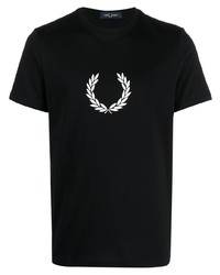 Мужская черная футболка с круглым вырезом с принтом от Fred Perry