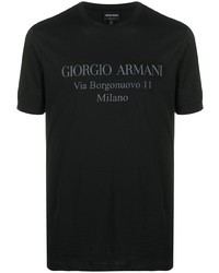 Мужская черная футболка с круглым вырезом с принтом от Giorgio Armani