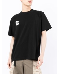 Мужская черная футболка с круглым вырезом с принтом от Sacai