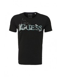 Мужская черная футболка с круглым вырезом с принтом от Guess Jeans