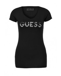 Женская черная футболка с круглым вырезом с принтом от Guess Jeans