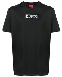 Мужская черная футболка с круглым вырезом с принтом от Hugo