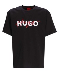 Мужская черная футболка с круглым вырезом с принтом от Hugo