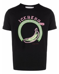 Мужская черная футболка с круглым вырезом с принтом от Iceberg