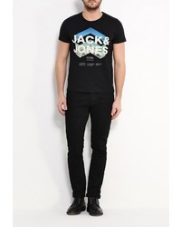 Мужская черная футболка с круглым вырезом с принтом от Jack &amp; Jones