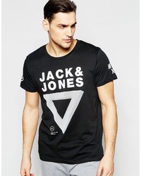 Мужская черная футболка с круглым вырезом с принтом от Jack and Jones