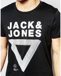 Мужская черная футболка с круглым вырезом с принтом от Jack and Jones