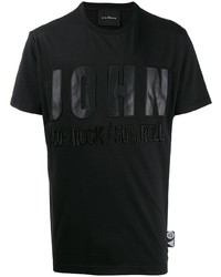 Мужская черная футболка с круглым вырезом с принтом от John Richmond