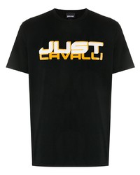 Мужская черная футболка с круглым вырезом с принтом от Just Cavalli