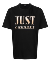 Мужская черная футболка с круглым вырезом с принтом от Just Cavalli