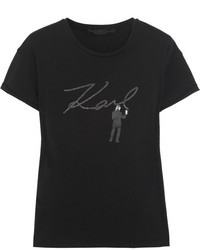 Женская черная футболка с круглым вырезом с принтом от Karl Lagerfeld