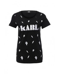 Женская черная футболка с круглым вырезом с принтом от Karl Lagerfeld