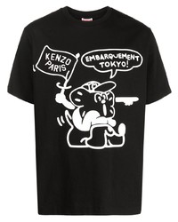 Мужская черная футболка с круглым вырезом с принтом от Kenzo