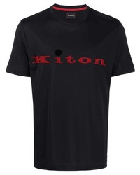 Мужская черная футболка с круглым вырезом с принтом от Kiton