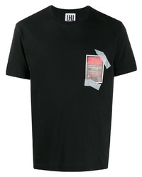 Мужская черная футболка с круглым вырезом с принтом от Les Hommes Urban