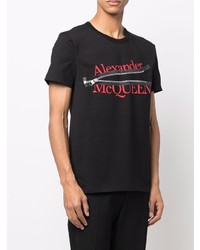 Мужская черная футболка с круглым вырезом с принтом от Alexander McQueen