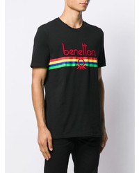 Мужская черная футболка с круглым вырезом с принтом от Benetton