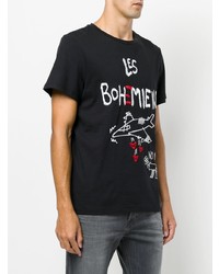 Мужская черная футболка с круглым вырезом с принтом от Les Bohemiens