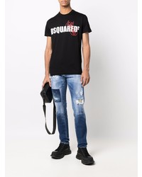 Мужская черная футболка с круглым вырезом с принтом от DSQUARED2