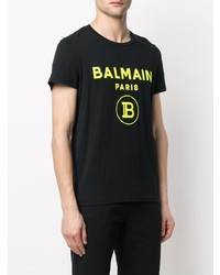 Мужская черная футболка с круглым вырезом с принтом от Balmain