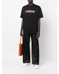 Мужская черная футболка с круглым вырезом с принтом от MSGM