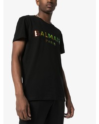 Мужская черная футболка с круглым вырезом с принтом от Balmain