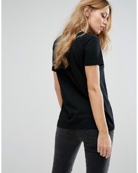 Женская черная футболка с круглым вырезом с принтом от Replay