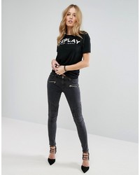 Женская черная футболка с круглым вырезом с принтом от Replay
