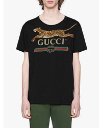 Мужская черная футболка с круглым вырезом с принтом от Gucci