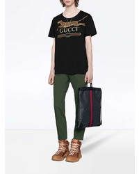 Мужская черная футболка с круглым вырезом с принтом от Gucci