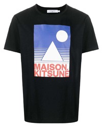 Мужская черная футболка с круглым вырезом с принтом от MAISON KITSUNÉ